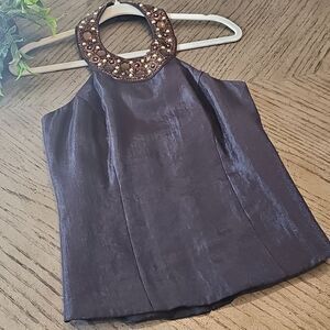 Beaded evening halter top brown size 10 next